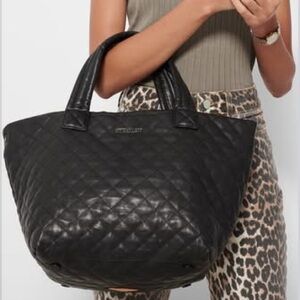 MZ Wallace Black Quilted Leather Small Metro Tote